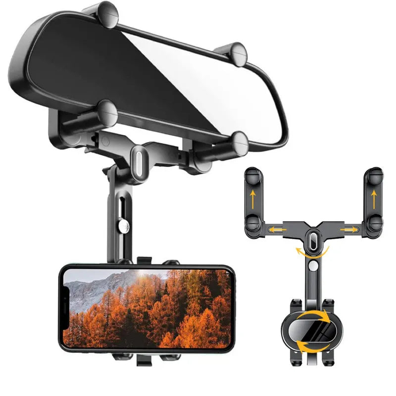360° Car Rearview Mirror Phone Holder - Compatible with Phones and GPS - zyracollection.store