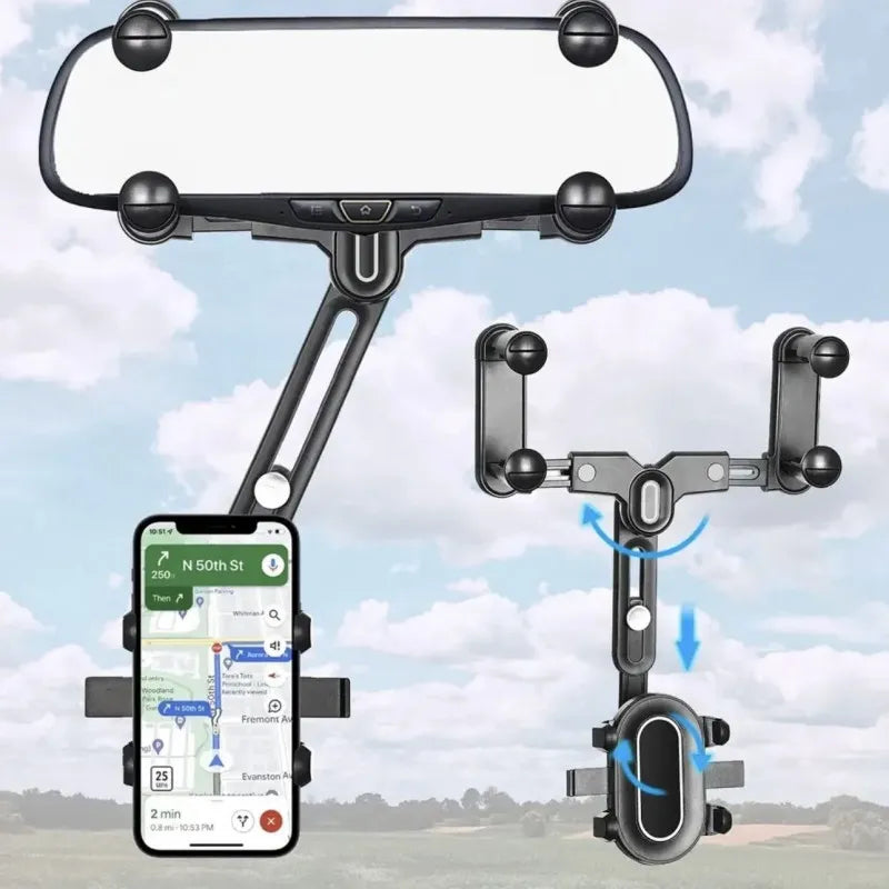 360° Car Rearview Mirror Phone Holder - Compatible with Phones and GPS - zyracollection.store