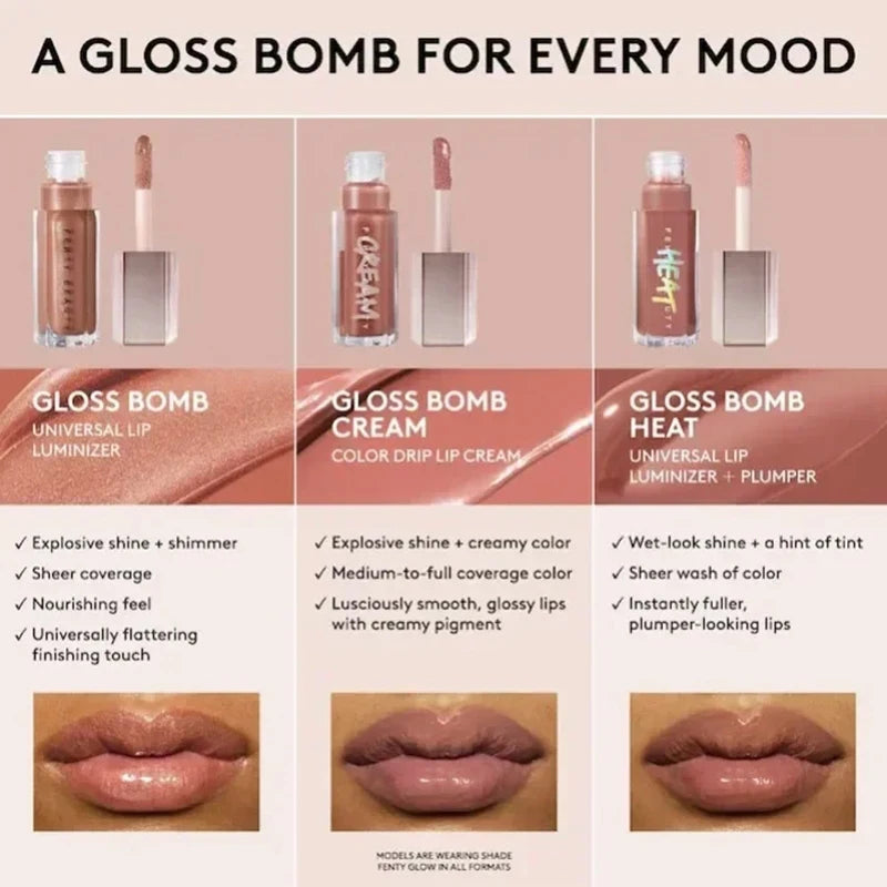 Fenty Beauty Gloss Bomb Lip Glaze Multi-color Moisten Shine Glitter Lip Plumper Makeup Beginner Liquid Lipstick Makeup Cosmetics - zyracollection.store