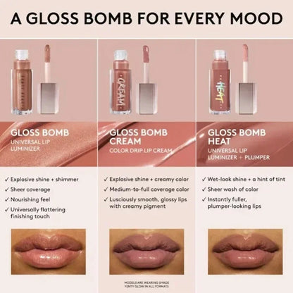 Fenty Beauty Gloss Bomb Lip Glaze Multi-color Moisten Shine Glitter Lip Plumper Makeup Beginner Liquid Lipstick Makeup Cosmetics - zyracollection.store