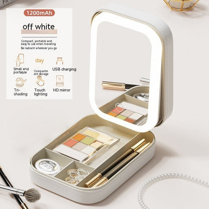 Makeup Storage Box With LED Light Mirror Portable Travel Makeup Cosmetics Storage Box Touch Light Storage Organizer - zyracollection.store